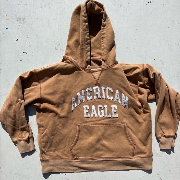 Women's American Eagle Sweatshirt Beige Spell-Out XS Casual College Preppy City - Picture 2 of 16